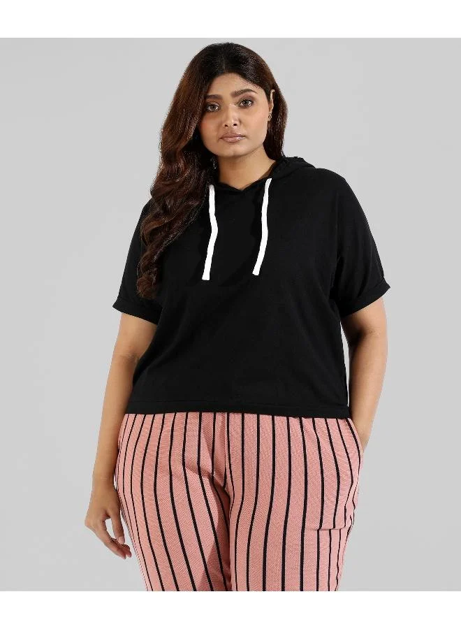 انستافاب بلس بلوزة نسائية أنيقة بأكمام نصفية وياقة بغطاء رأس